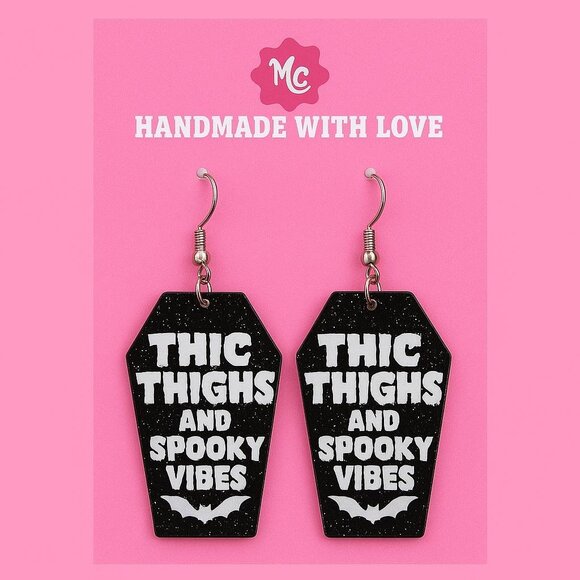 Thic Thighs & Spooky Vibes Coffin Earrings | Cute Halloween Statement Jewelry - Picture 3 of 4